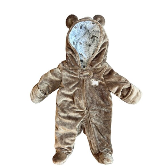 Simple Joys by Carter's Baby Fleece Footed Jumpsuit Pram Brown Bear Newborn - Picture 4 of 9